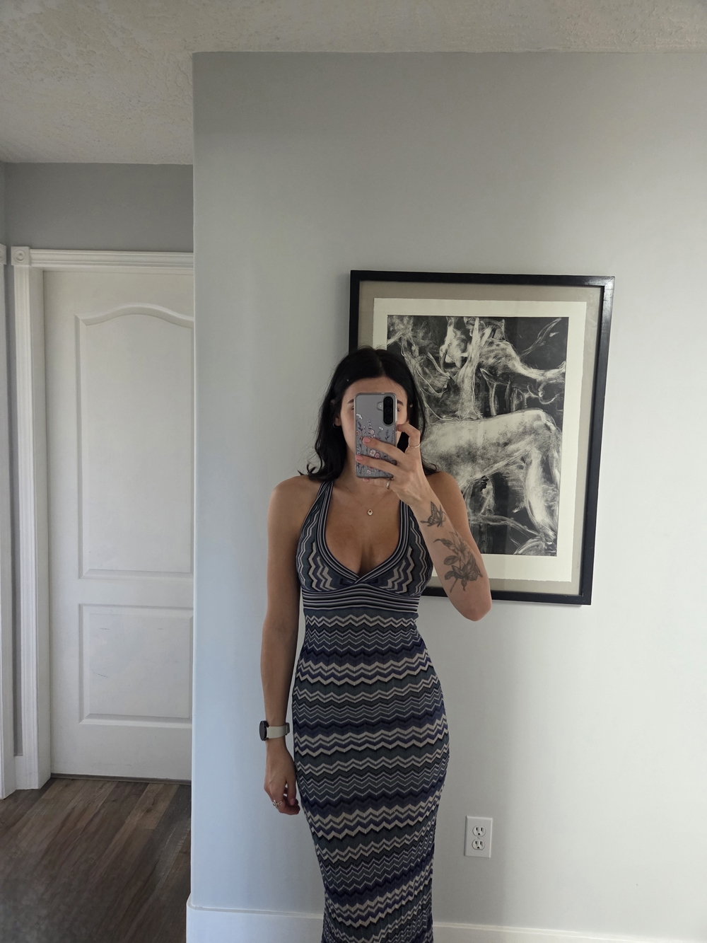 Guess by Marciano Navy Chevron Maxi Dress